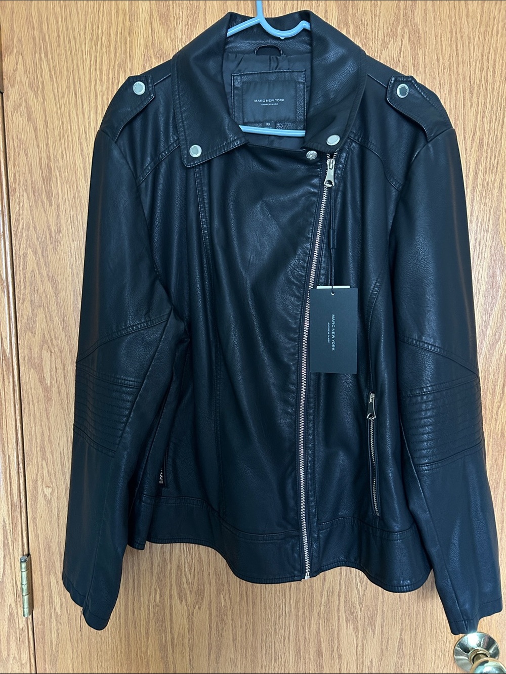 NWT Marc New York Black Moto-Style Faux Leather Jacket